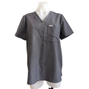 Figs Size Medium Catarina One Pocket Scrub Top Gray V Neck Short Sleeves Stretch
